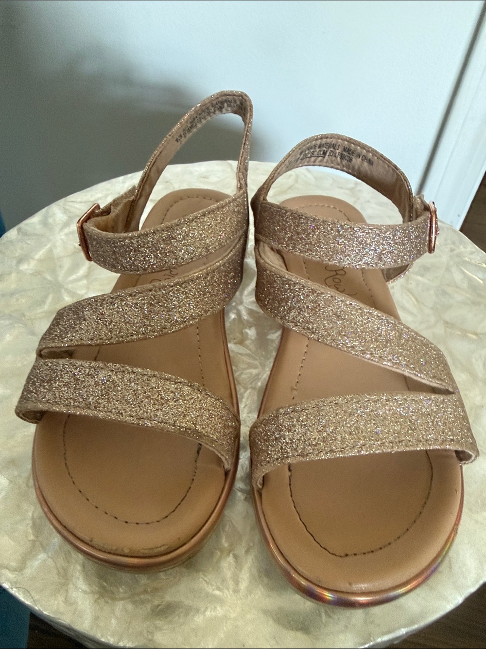 Cynthia Rowley Rose Gold Glitter Strappy Sandals